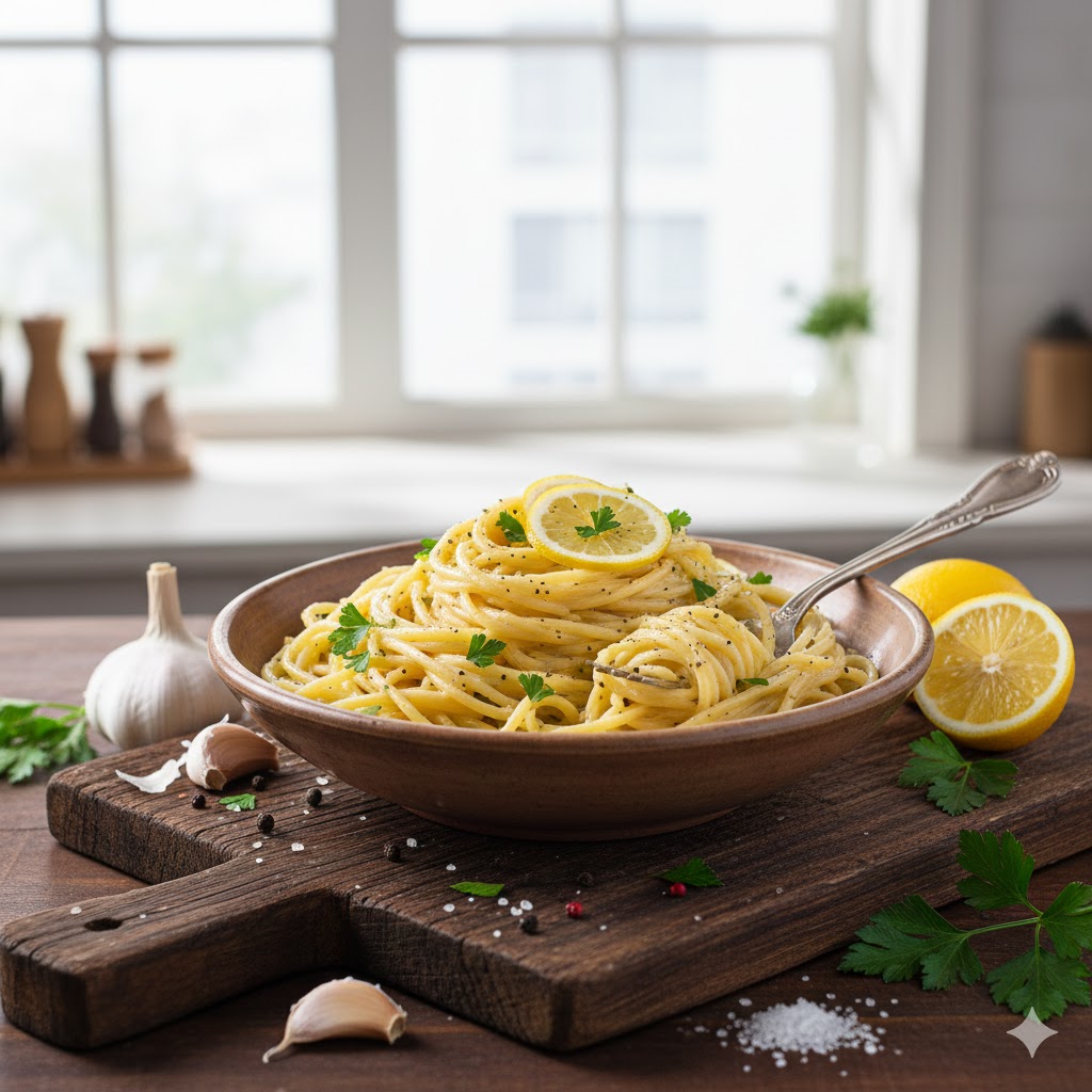 Spaghetti Cremoso ao Limone e Alho
