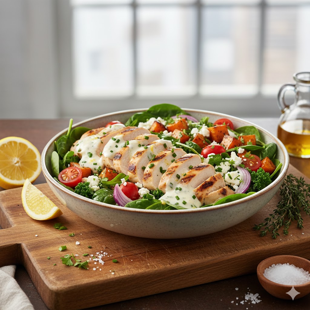 Bowl de Frango Fitness com Molho Cremoso de Limão e Iogurte Grego
