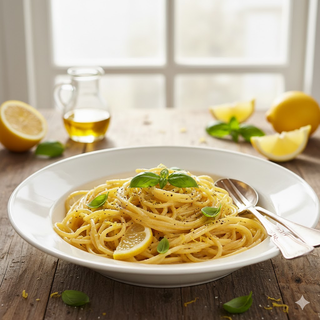 Spaghetti ao Sol: Pasta Cremosa de Limão e Manjericão