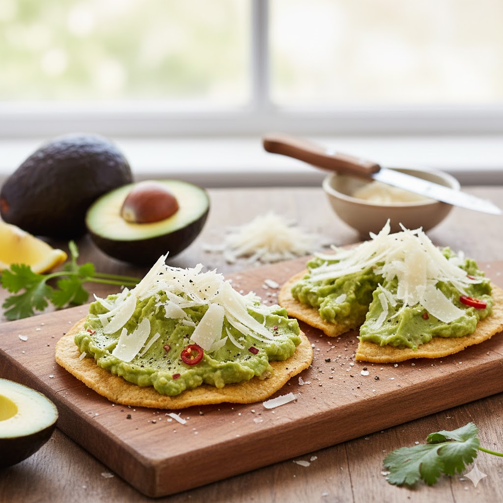 Tostadas Crocantes de Abacate e Parmesão