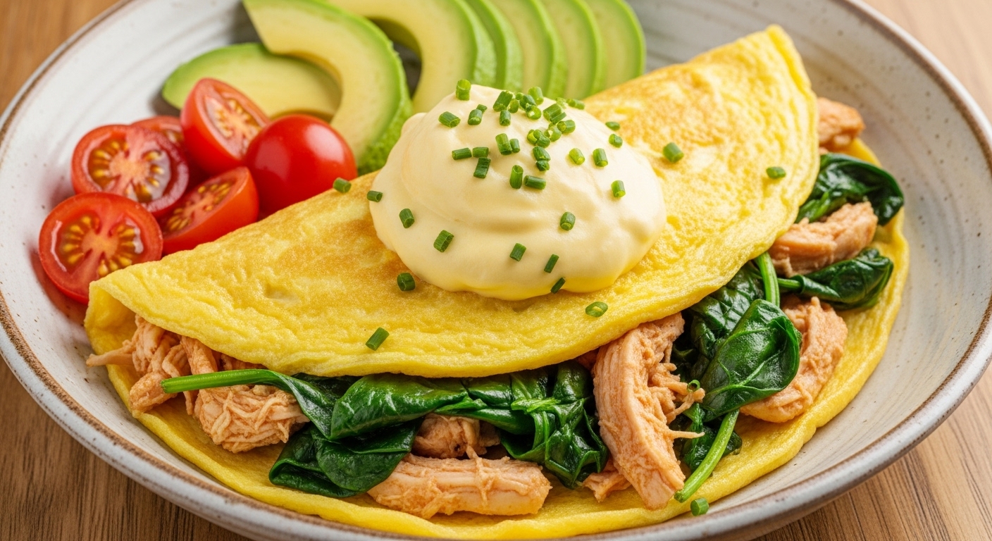 Omelete Bowl Turbinado de Frango e Espinafre