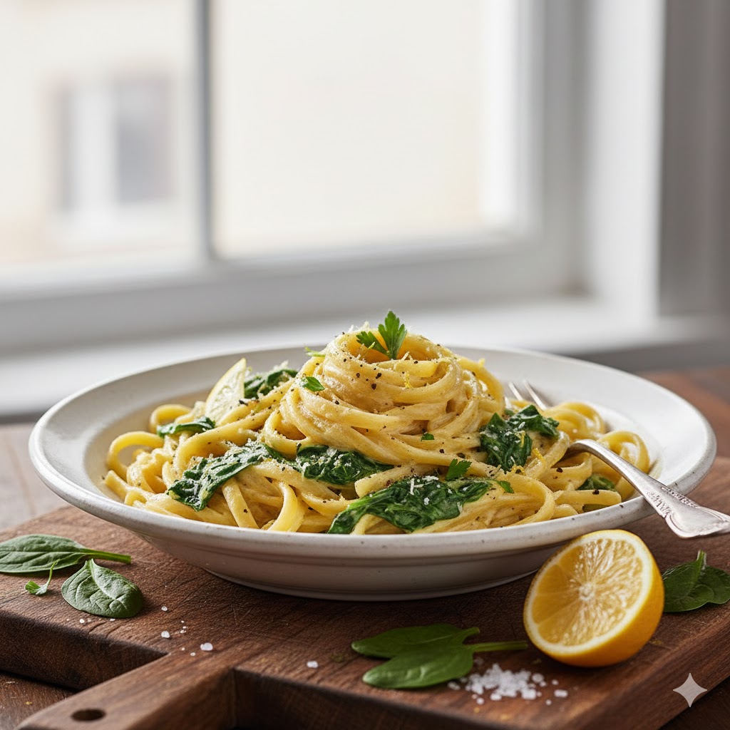Fettuccine Cremoso ao Limone e Espinafre