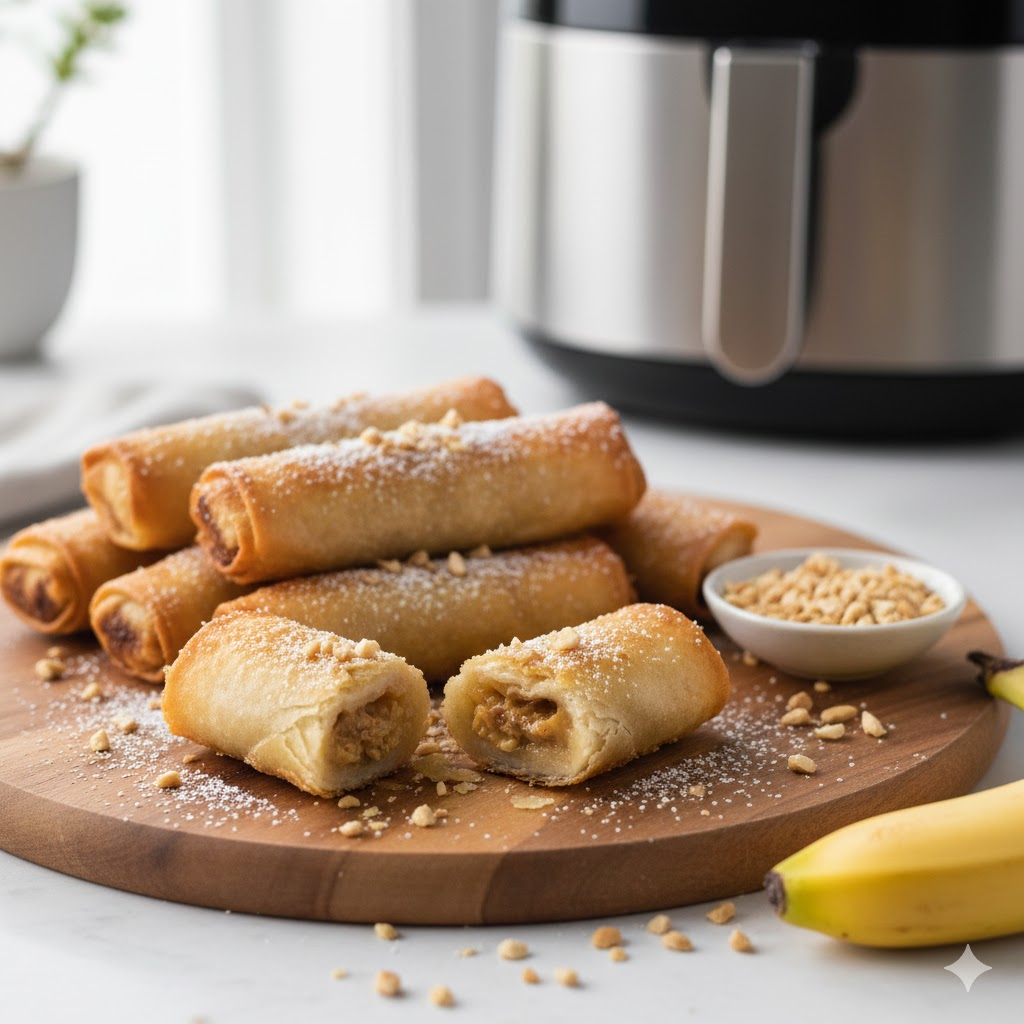 Rolinhos Crocantes de Banana e Amendoim (Air Fryer)