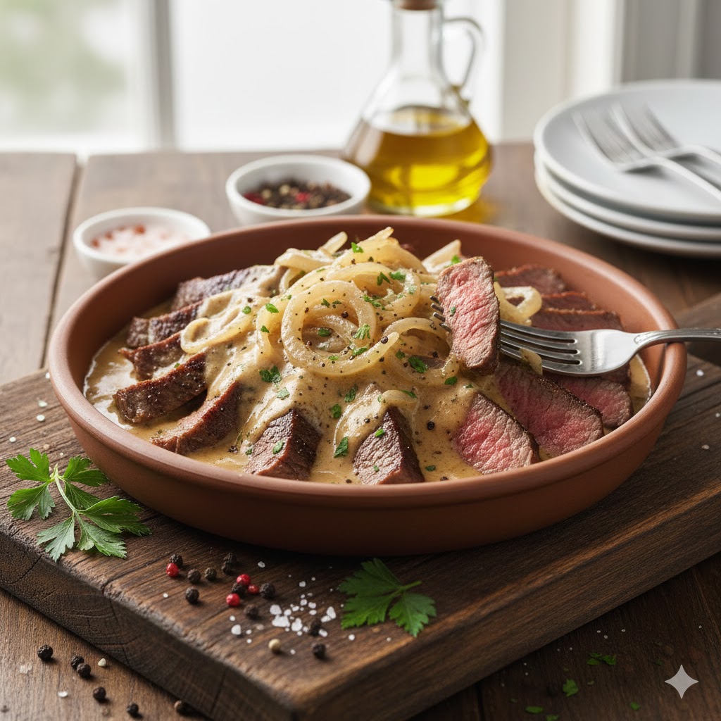 Bife Acebolado Cremoso Rápido
