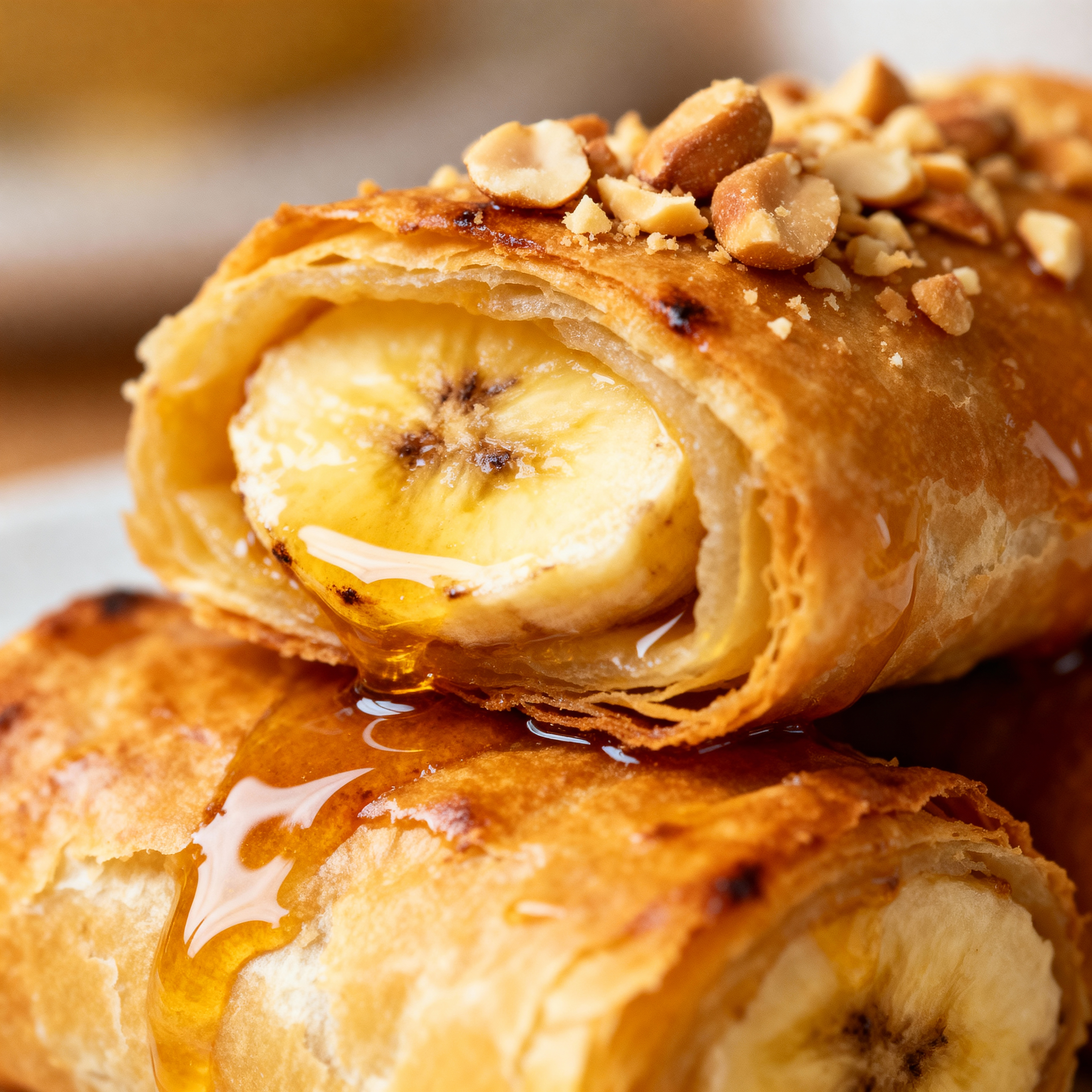 Rolinhos Crocantes de Banana e Amendoim com Toque de Mel