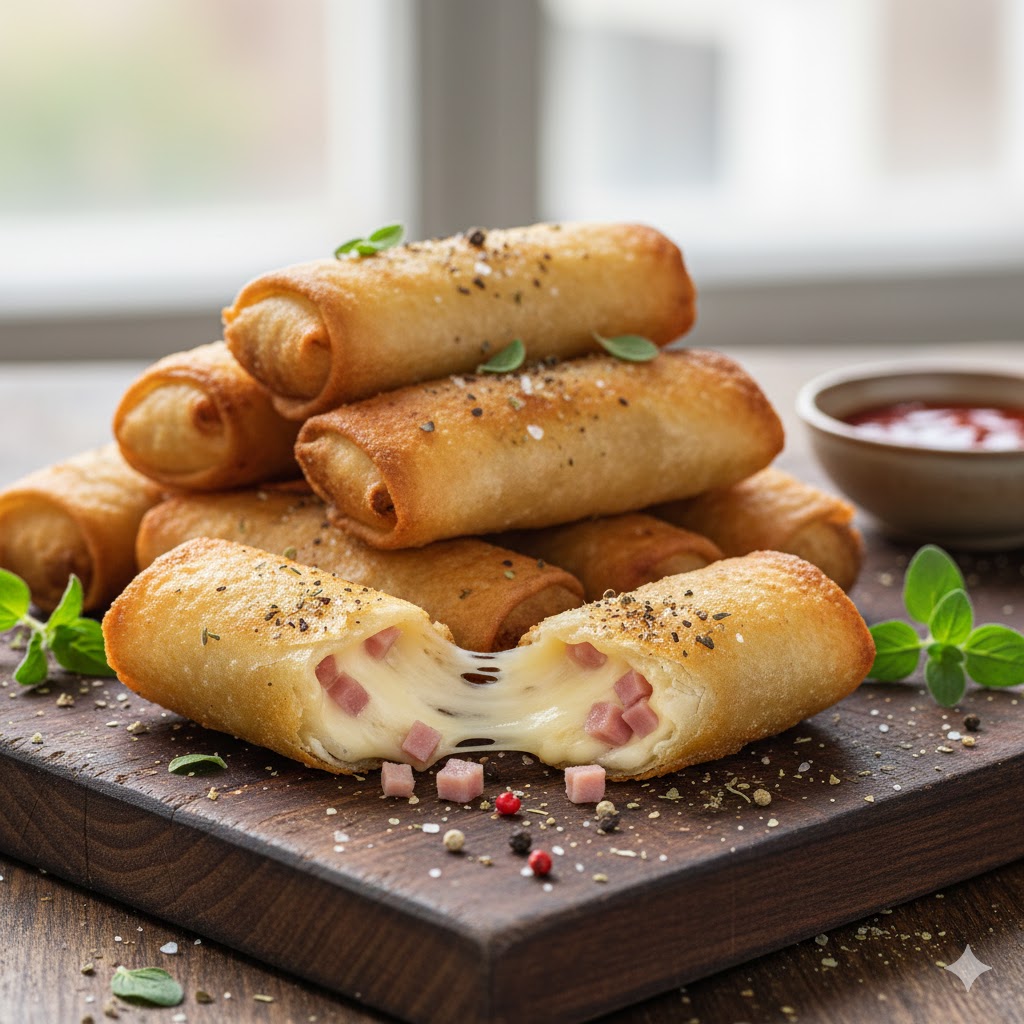 Rolinhos Crocantes de Presunto e Queijo Dourados