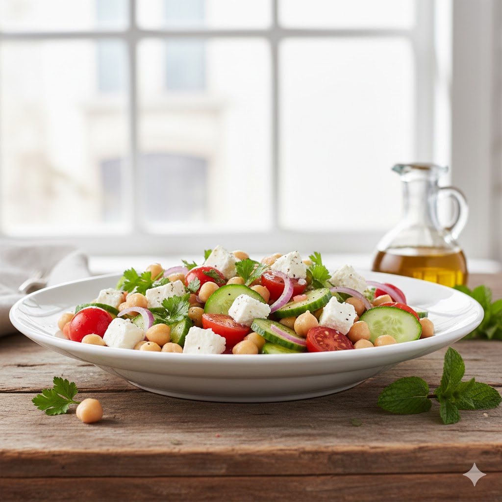Salada de Verão Refrescante com Grão de Bico e Feta