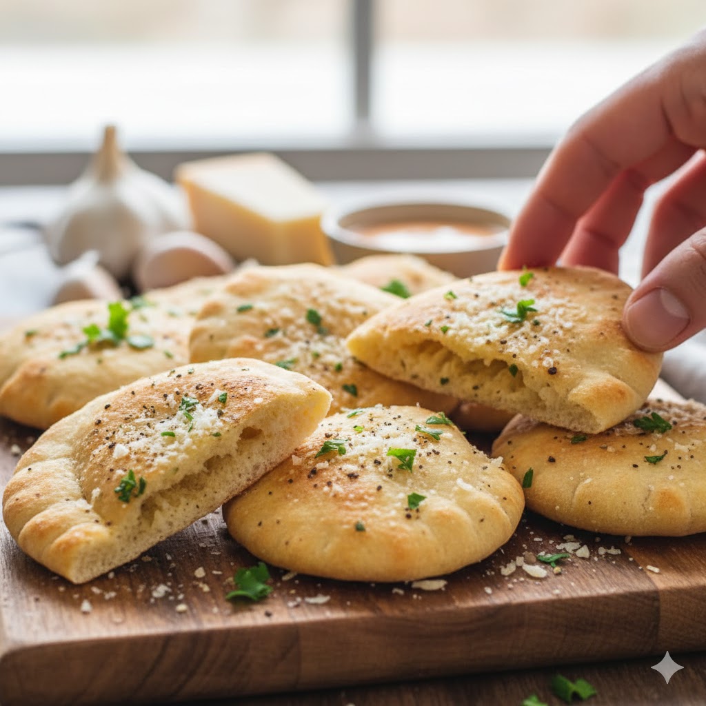 Mini Pitas Crocantes de Parmesão e Alho