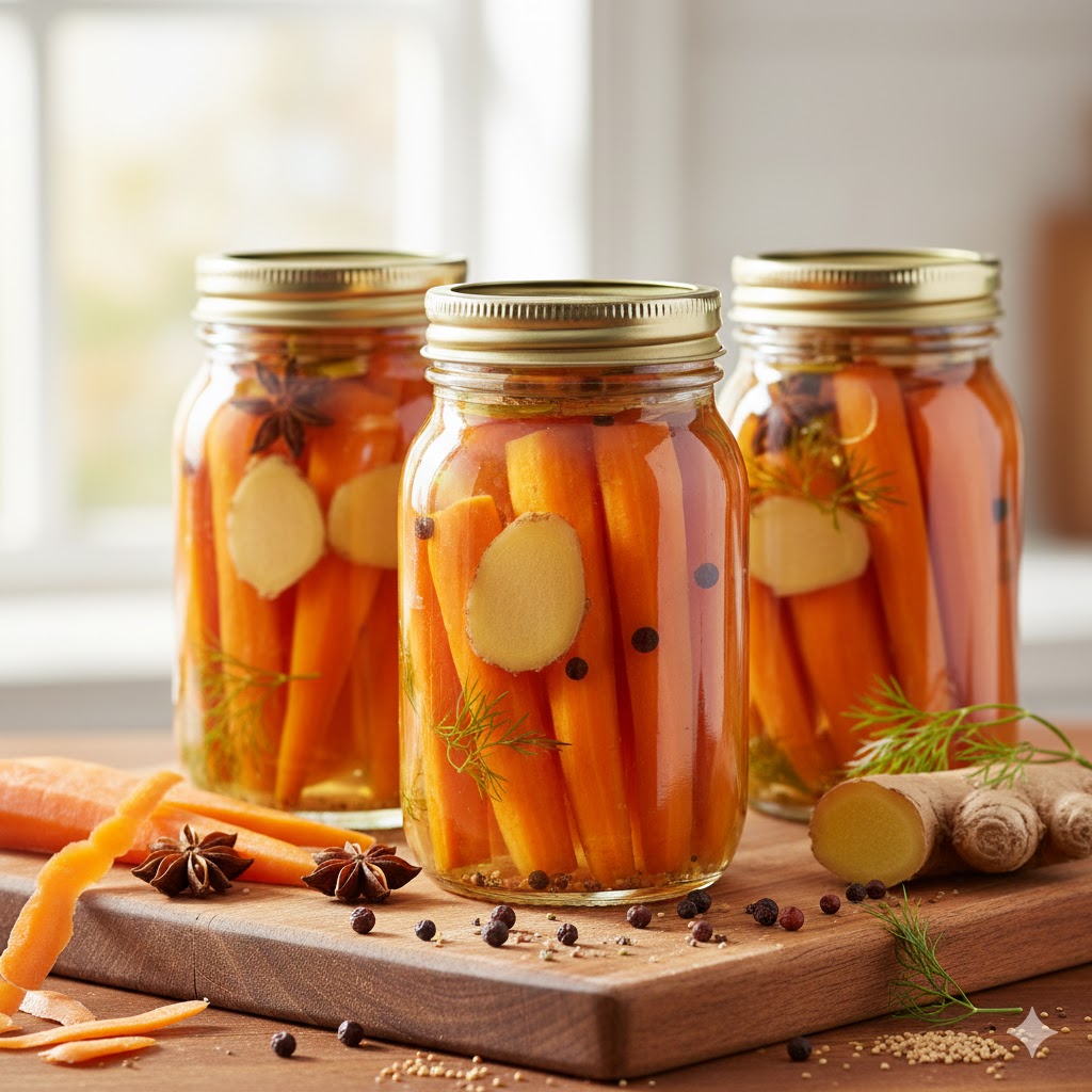 Tesouro Laranja: Picles Rústicos de Cenoura e Gengibre