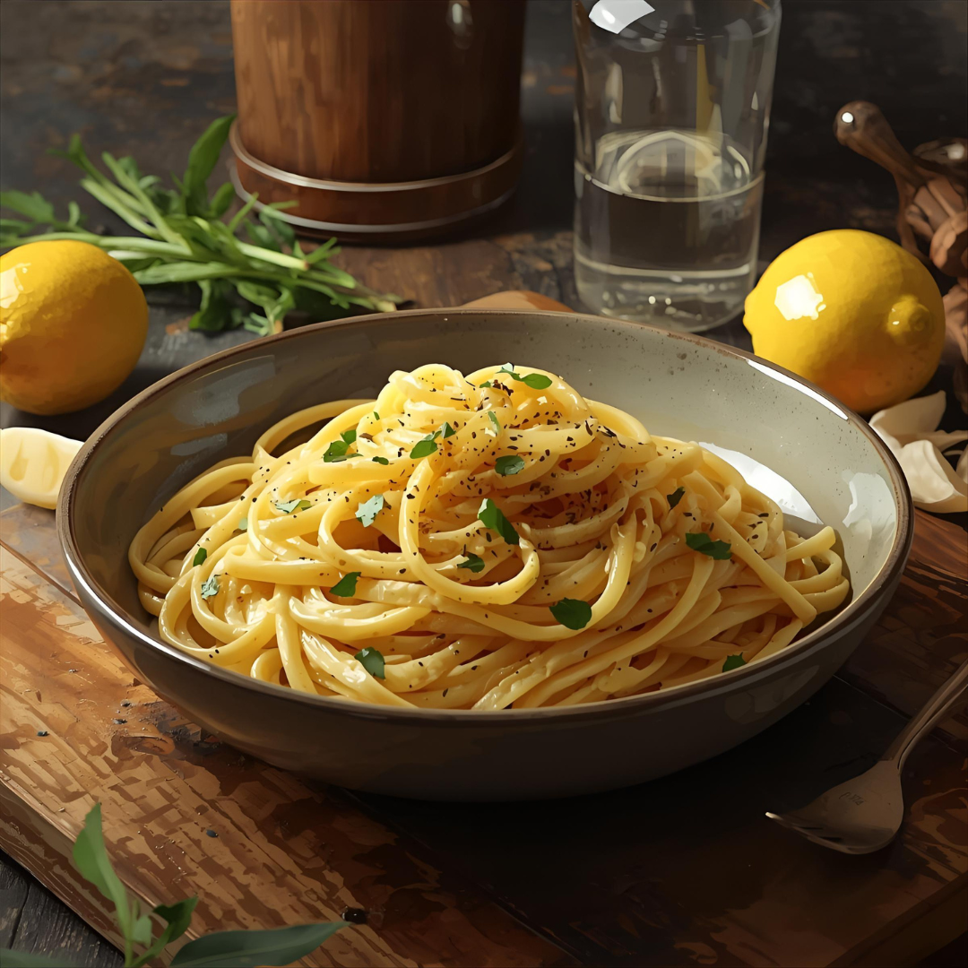 Fettuccine Cremoso de Limão, Alho e Pimenta