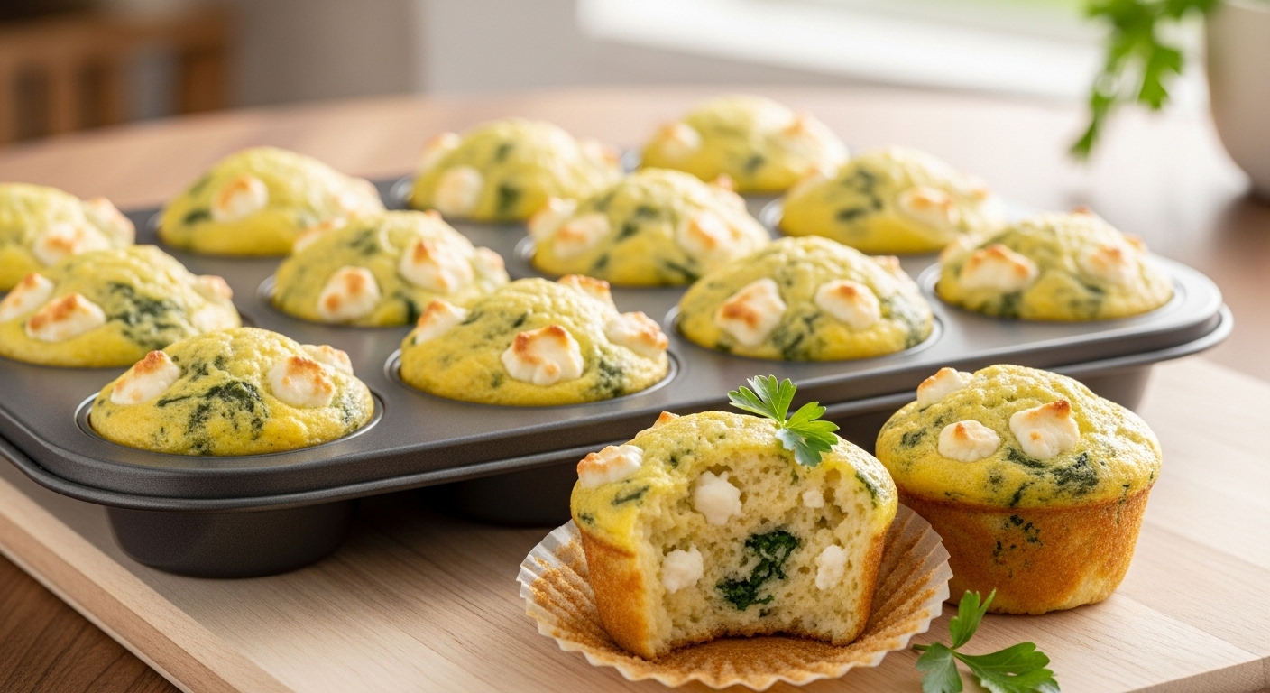 Bolinhos Proteicos de Espinafre e Queijo Cottage (Muffins Omelete)