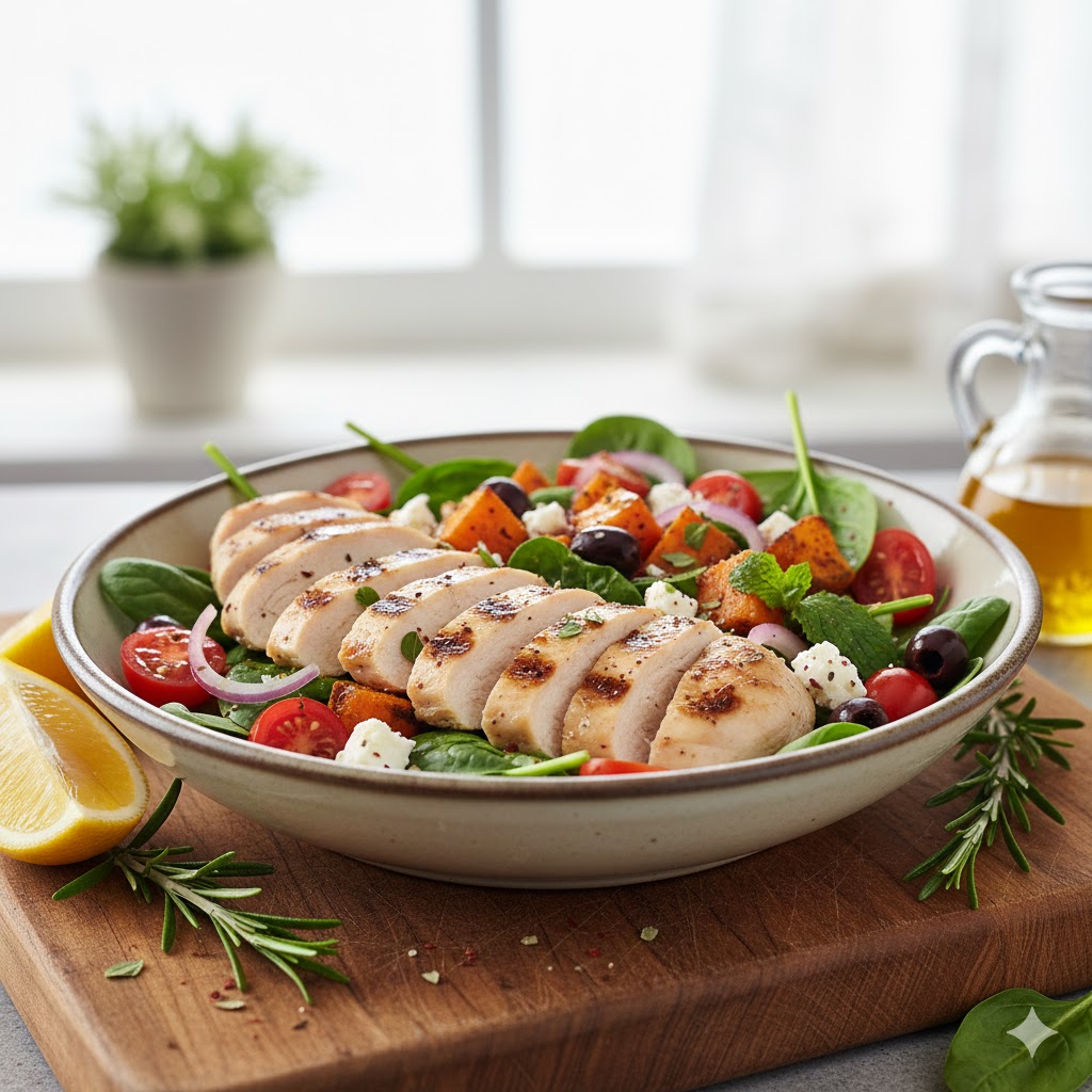 Explosão Mediterrânea Fitness: Frango e Batata Doce em 15 Minutos