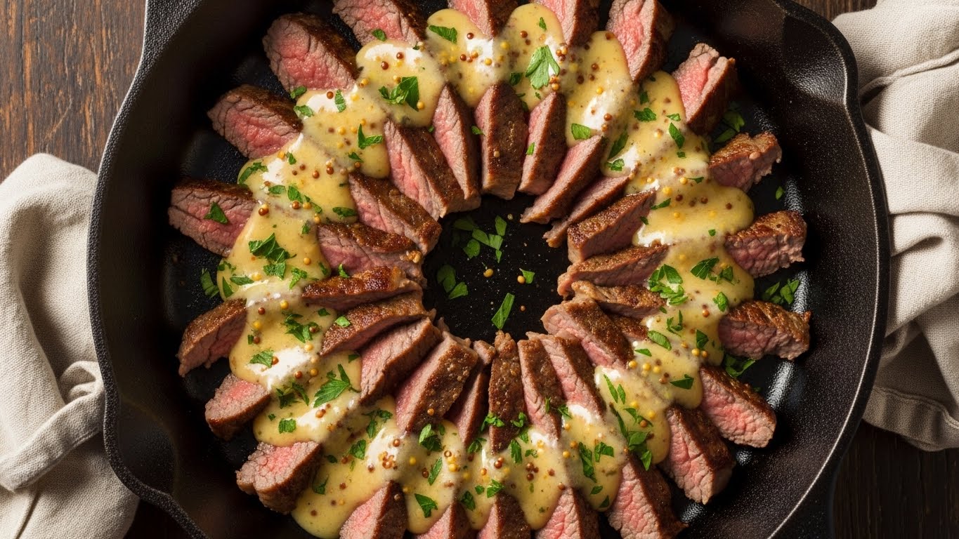 Bife Rápido de Panela com Molho Cremoso de Mostarda e Mel