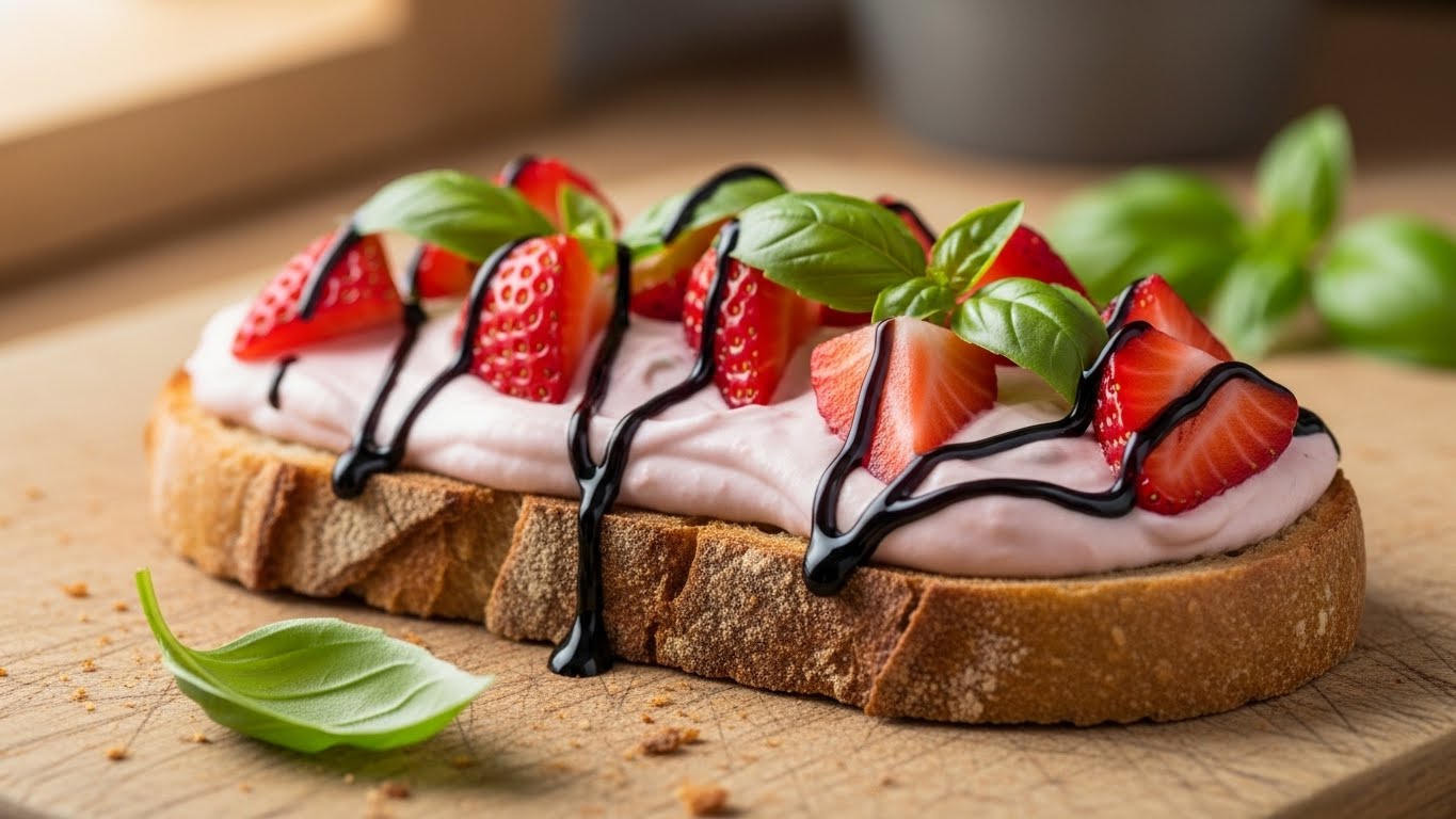 Torrada de Morango Balsâmico e Manjericão