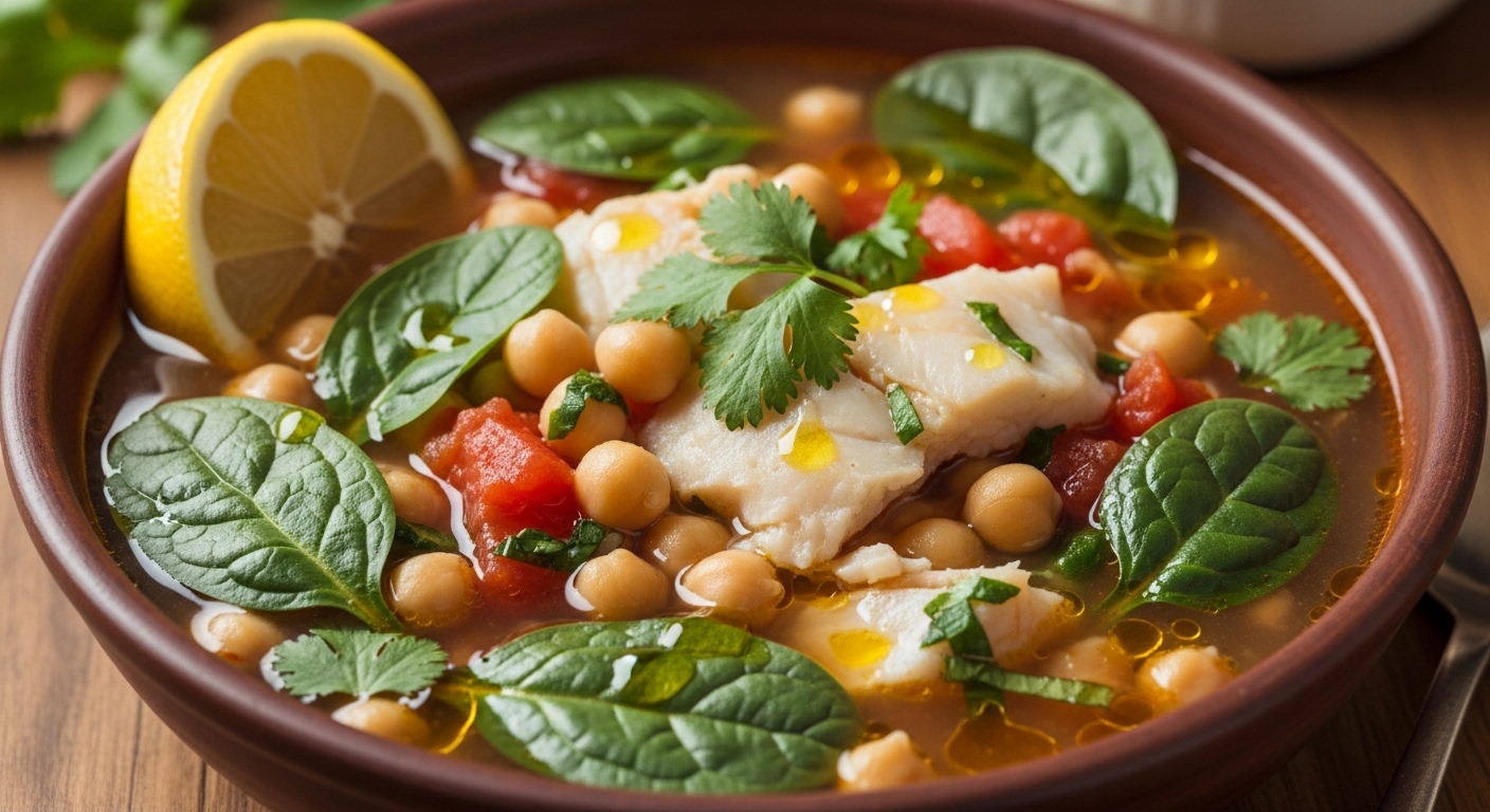 Sopa de Grão-de-Bico com Bacalhau