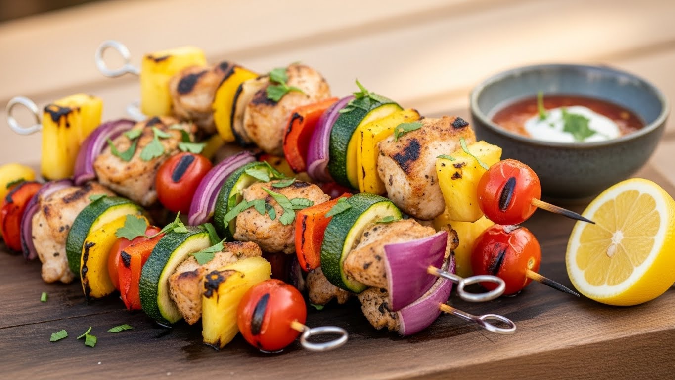 Espetinhos de Frango com Legumes