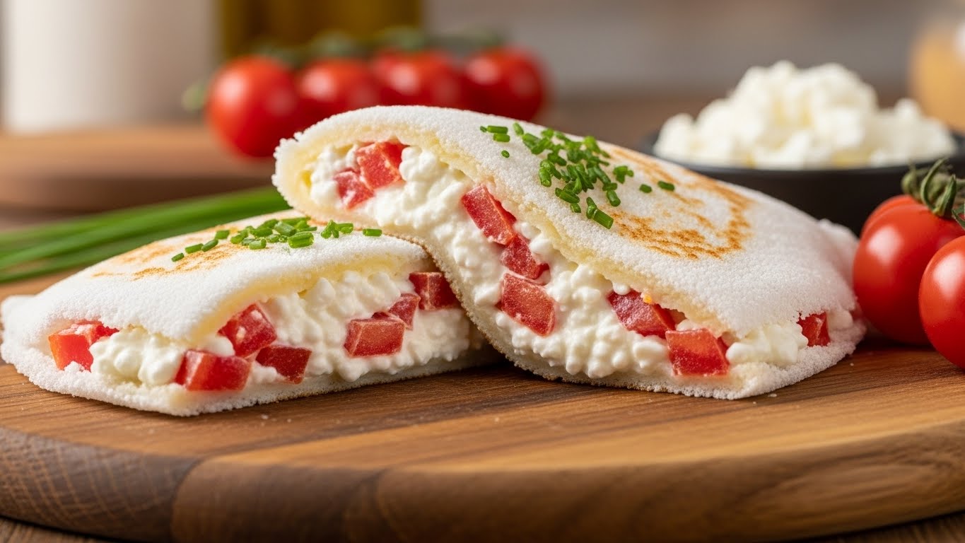 Crepioca Recheada com Queijo Cottage e Tomate