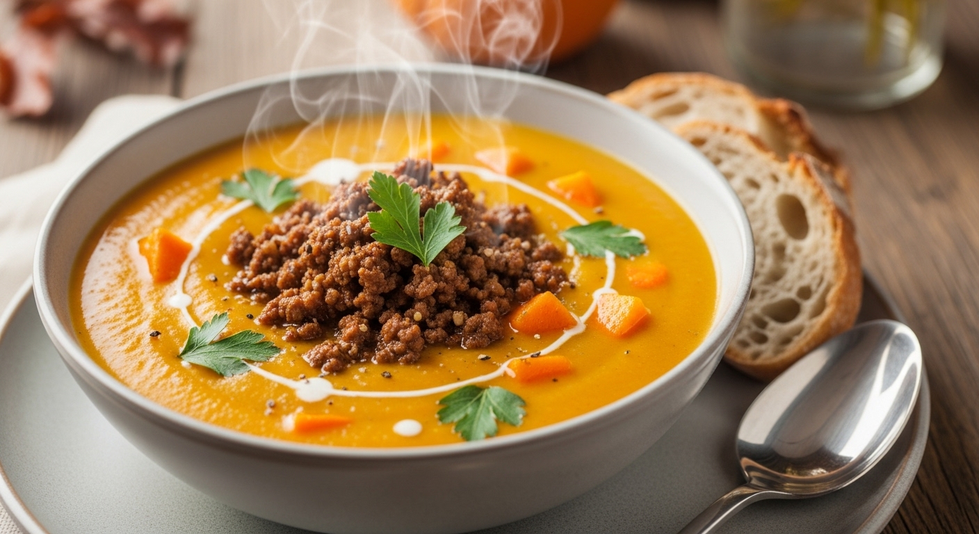 Sopa de Abóbora com Carne Moída