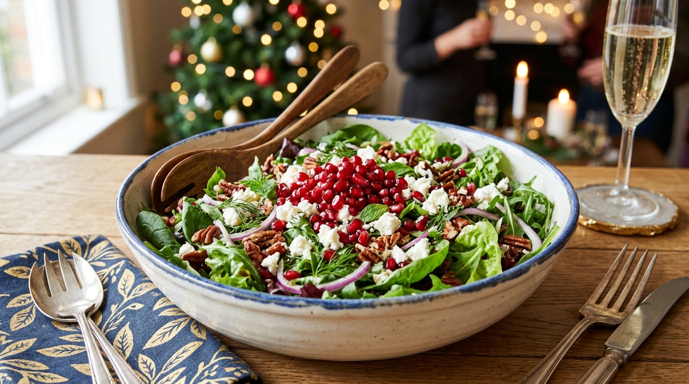 Salada de Folhas Verdes com Romã: Entrada Refrescante de Ano Novo