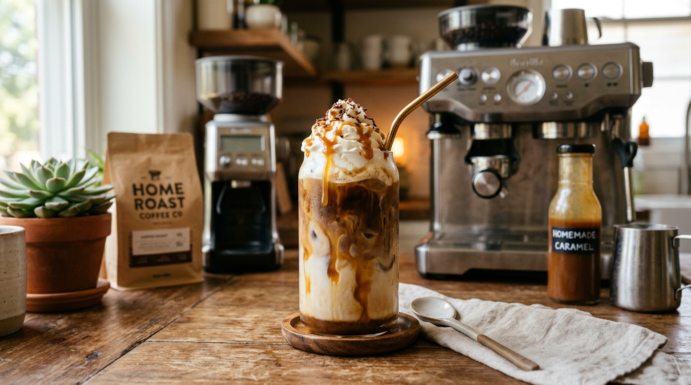 Latte Gelado de Caramelo Caseiro: O Prazer da Cafeteria na Sua Casa