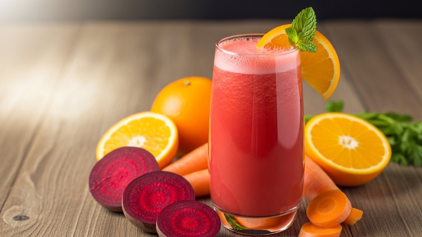 Suco Rosa Energizante (Beterraba, Laranja e Cenoura)