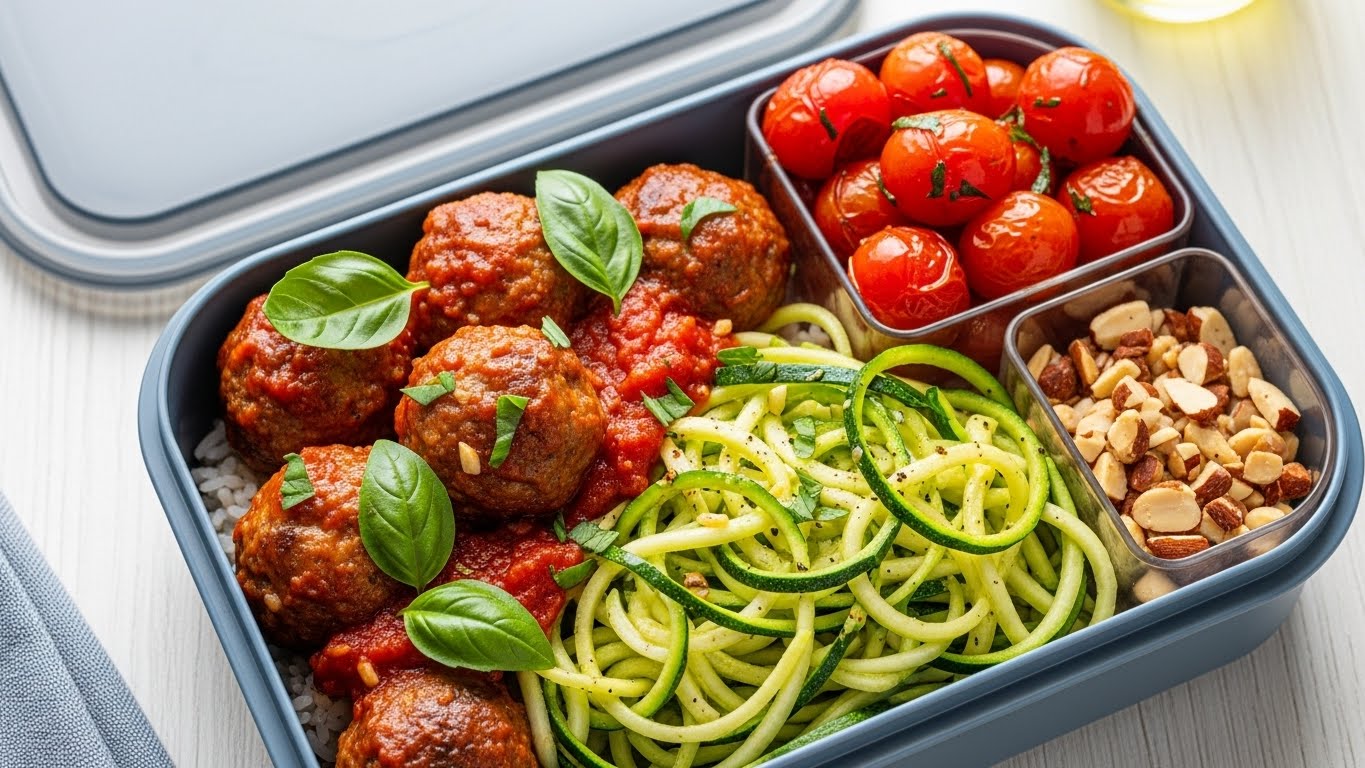 Almôndegas de Carne com Espaguete de Abobrinha