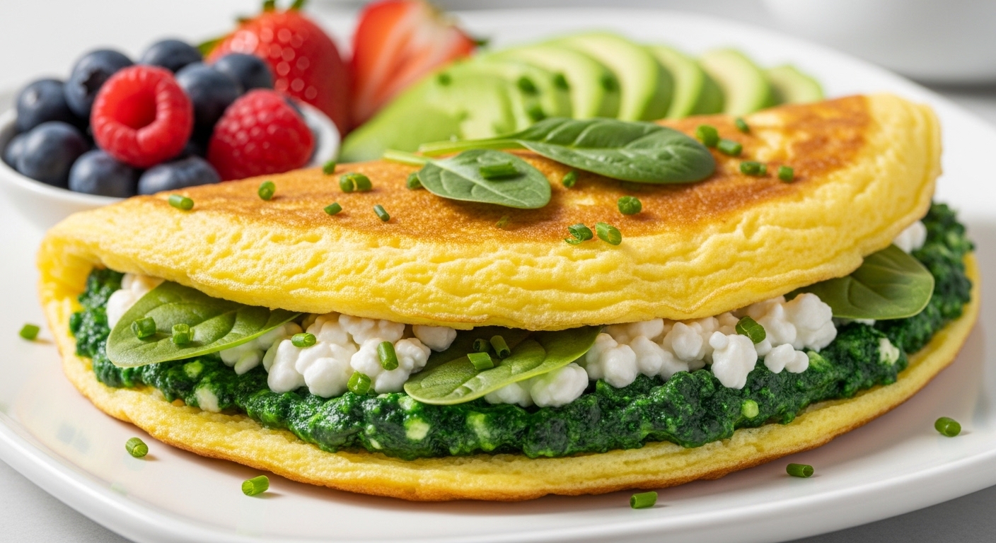 Omelete Proteico com Espinafre e Queijo Cottage: Seu Café da Manhã Fit e Saboroso
