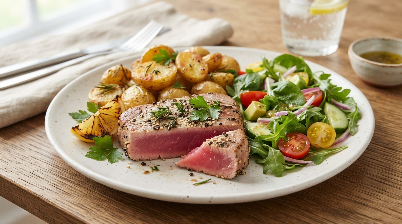 Atum com batata e salada