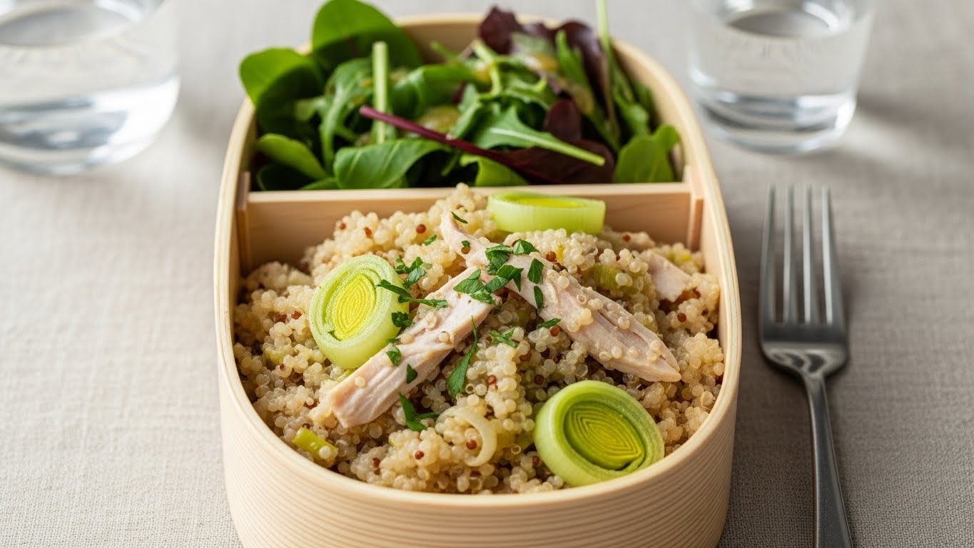 Risoto de Quinoa com Frango Desfiado e Alho Poró