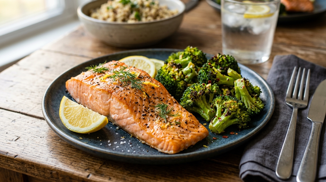 Salmão Assado com Brócolis: Jantar Proteico Anti-inflamatório
