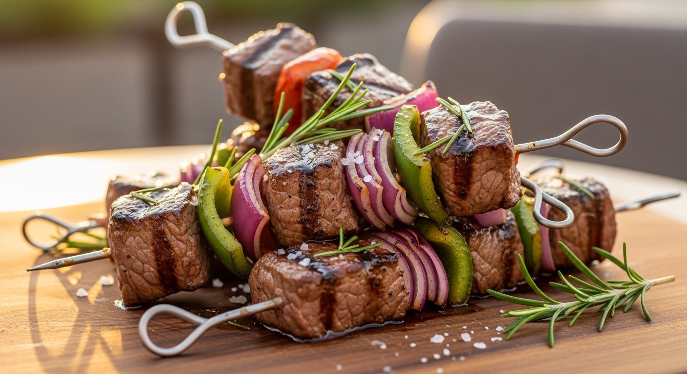 Espetinho de Alcatra com Cebola e Pimentão