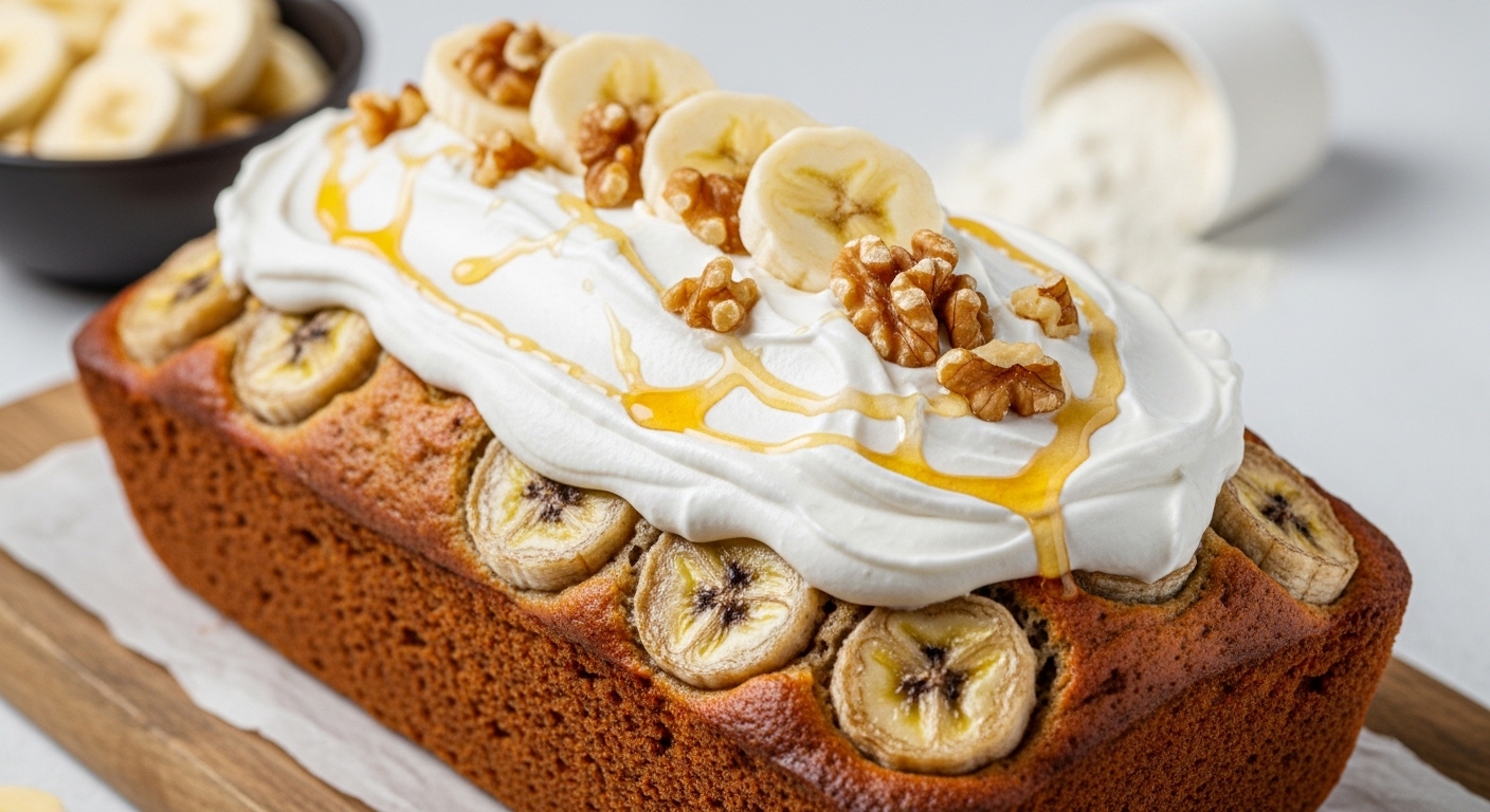 Bolo de Banana Fit com Cobertura de Whey (Lanche): Doce e Nutritivo