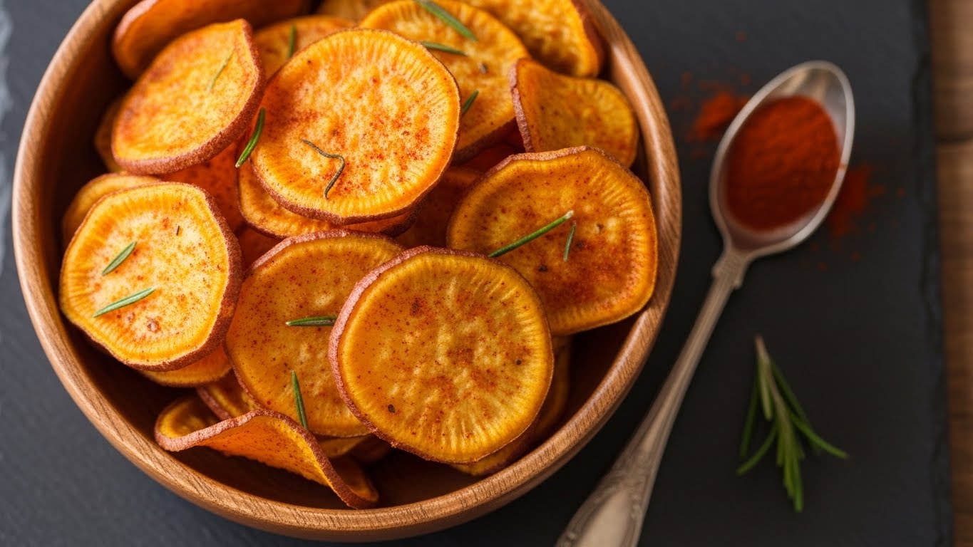 Chips de Batata Doce Assados com Páprica