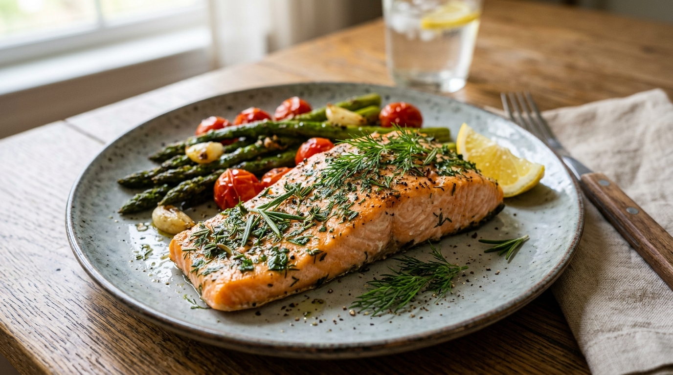 Salmão com Ervas Aromáticas: Prato Baixo Sódio Anti-inflamatório