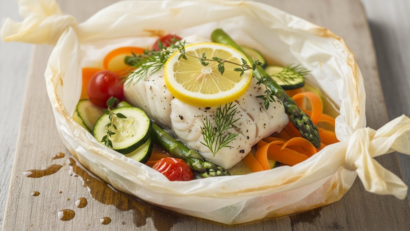 Peixe Branco no Papillote com Legumes