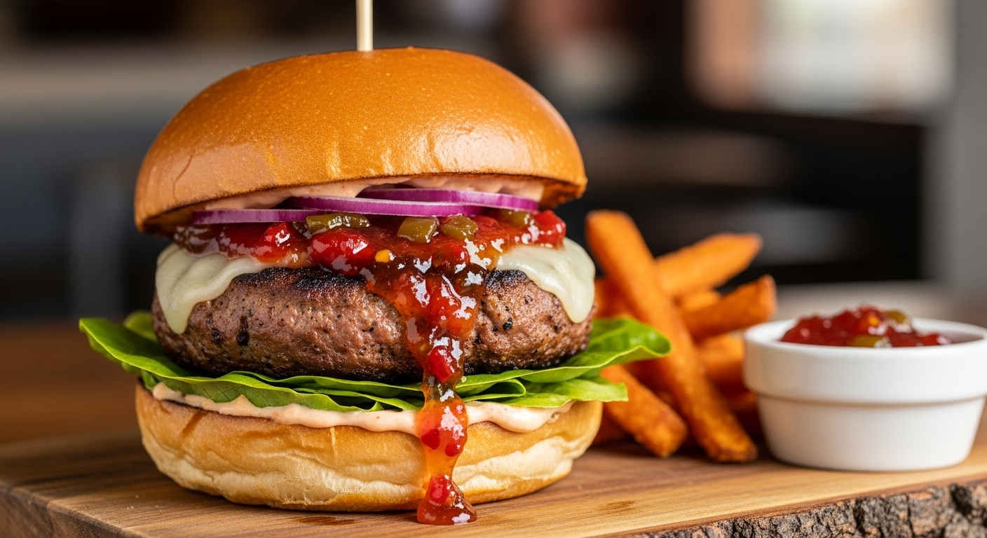 Hambúrguer de Porco com Geleia de Pimenta