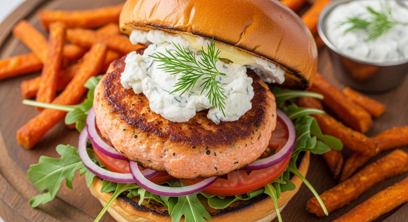 Burger de Salmão com Cream Cheese