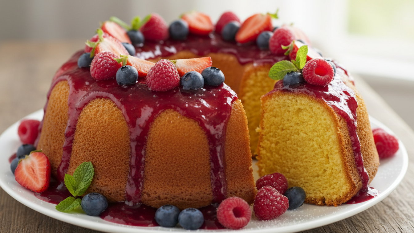 Bolo de Iogurte Super Fofinho com Calda de Frutas Vermelhas Caseira