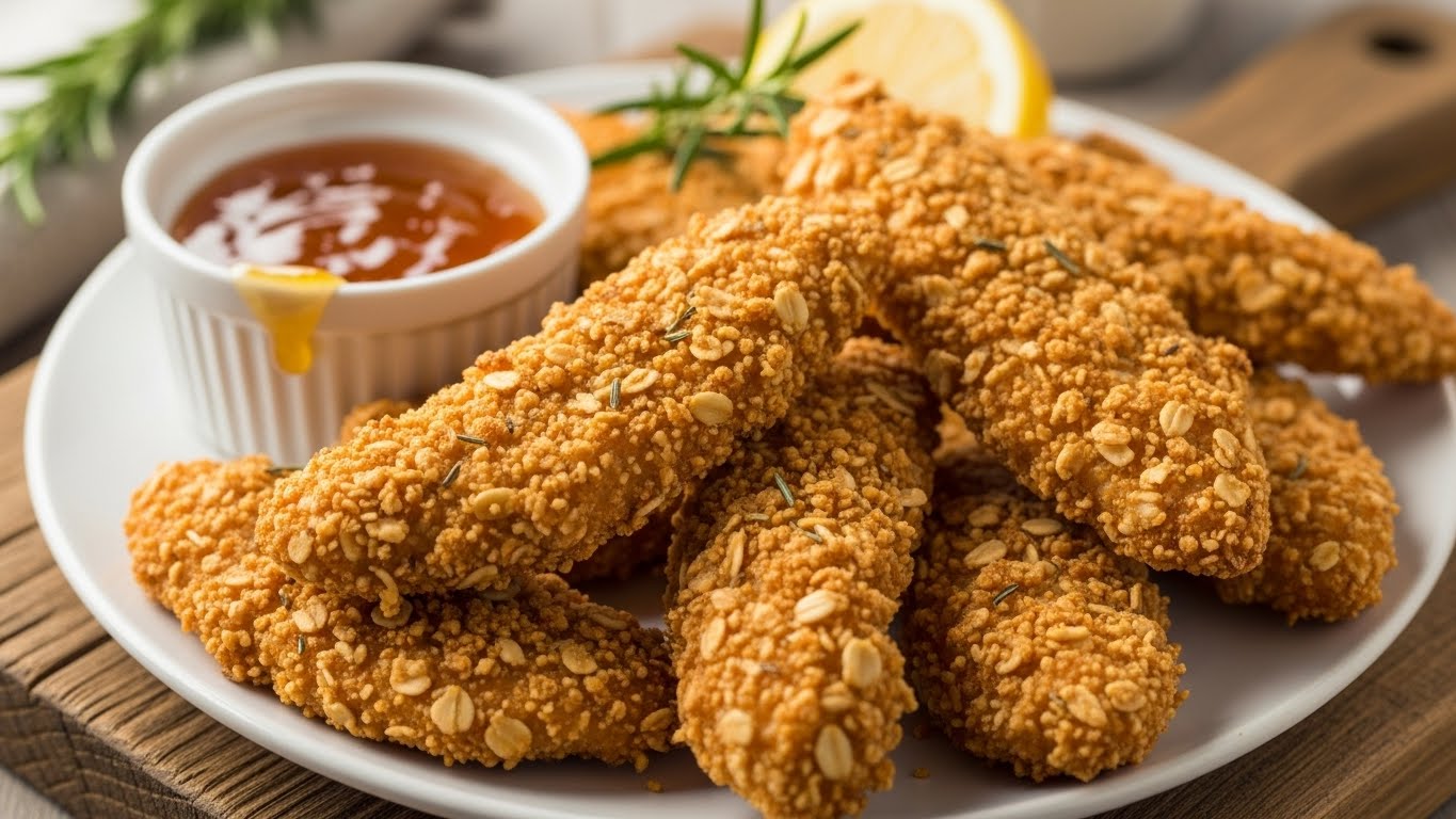 Tiras de Frango Empanadas na Aveia (Assadas)