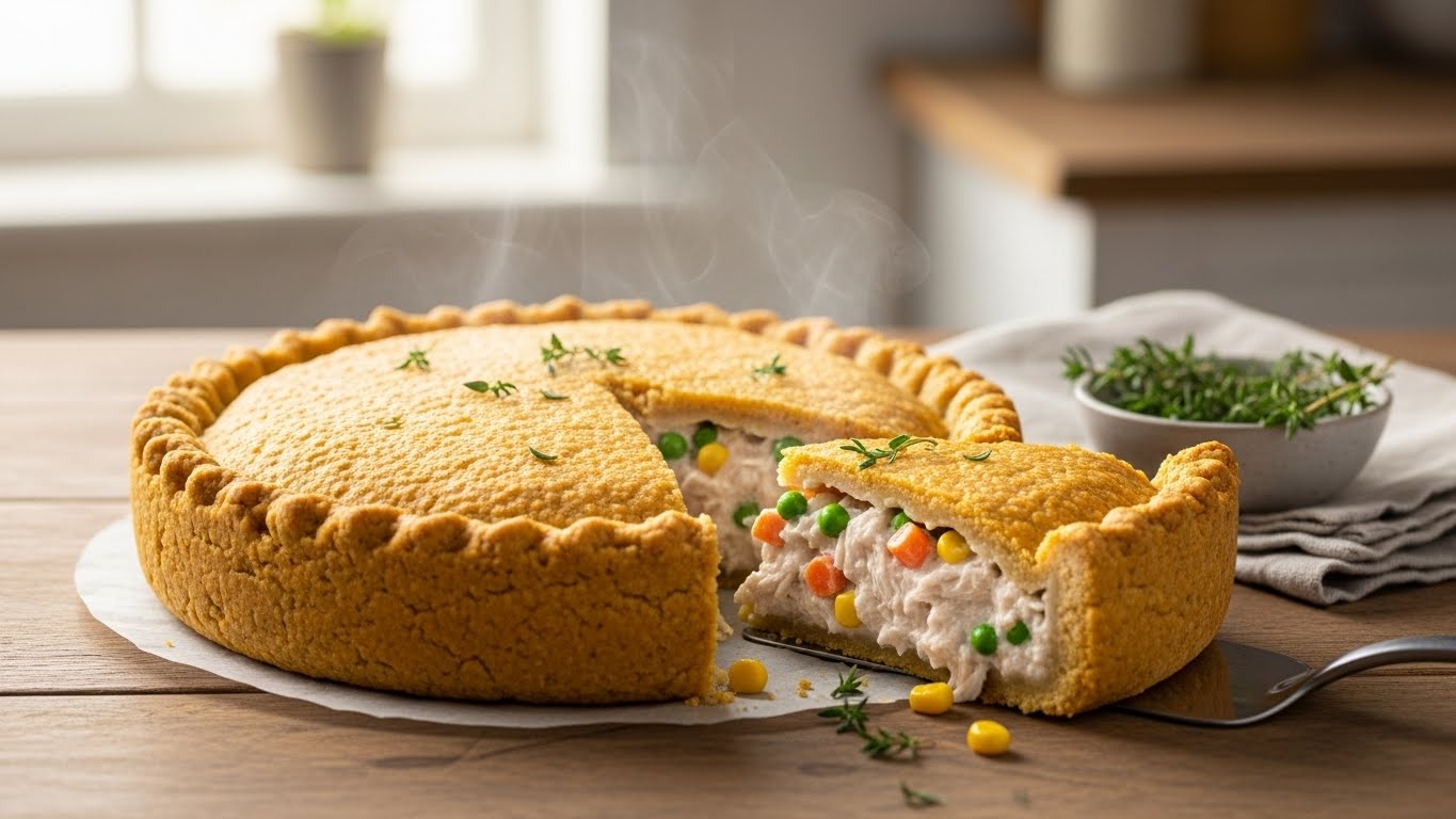 Torta Salgada de Frango com Massa de Grão-de-Bico