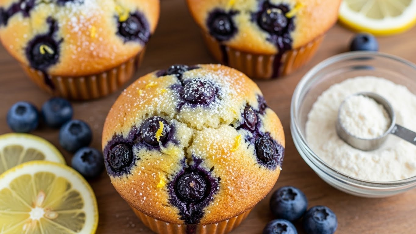 Muffins de Blueberry e Limão com Whey