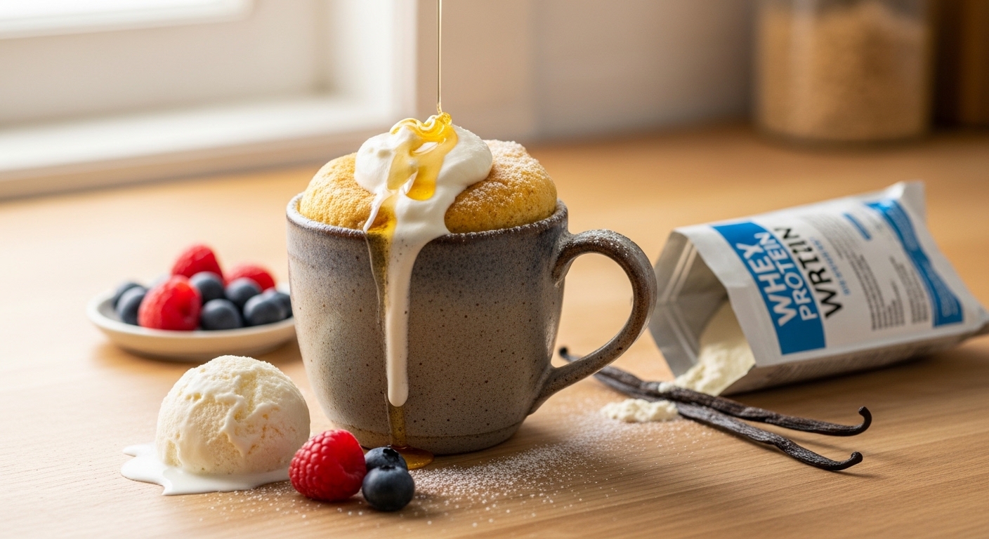 Bolo de Caneca de Baunilha e Whey (Lanche): Conforto e Proteína