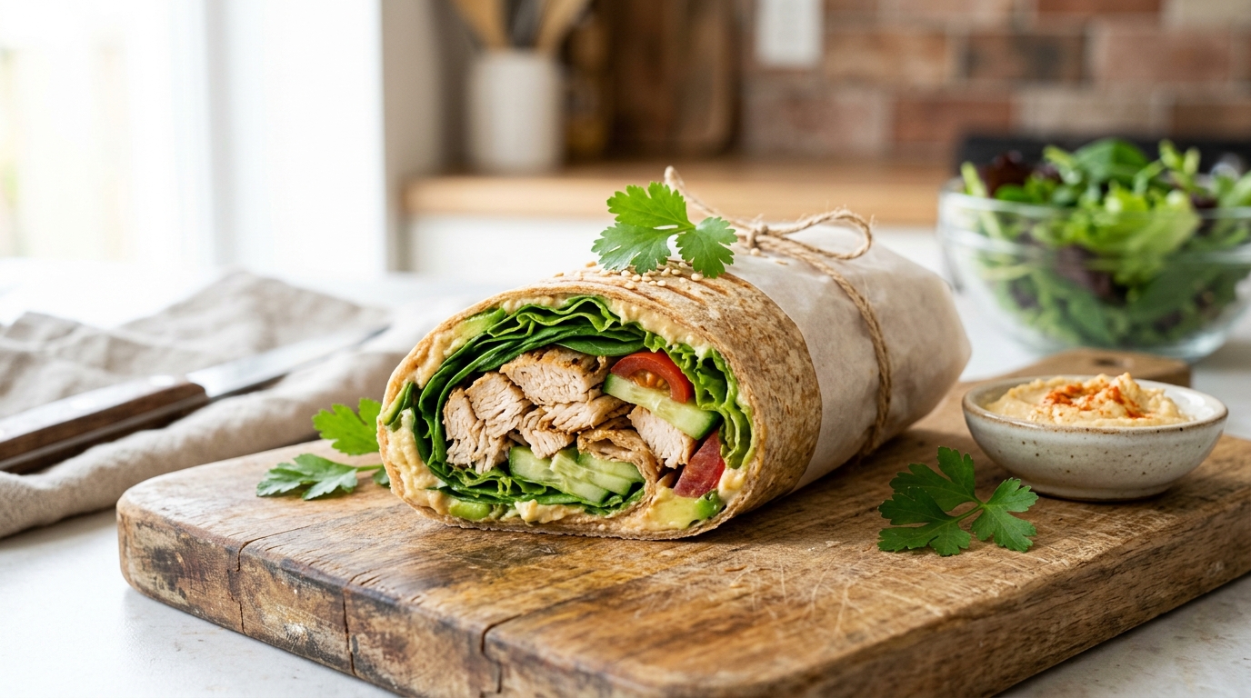 Wrap Fit de Frango com Folhas: Receita Fitness Lanche Rápido