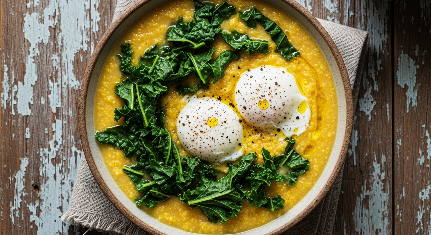 Sopa de Fubá com Couve e Ovos