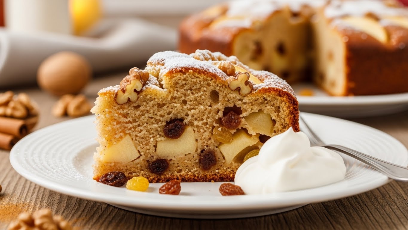 Bolo de Maçã com Nozes e Passas