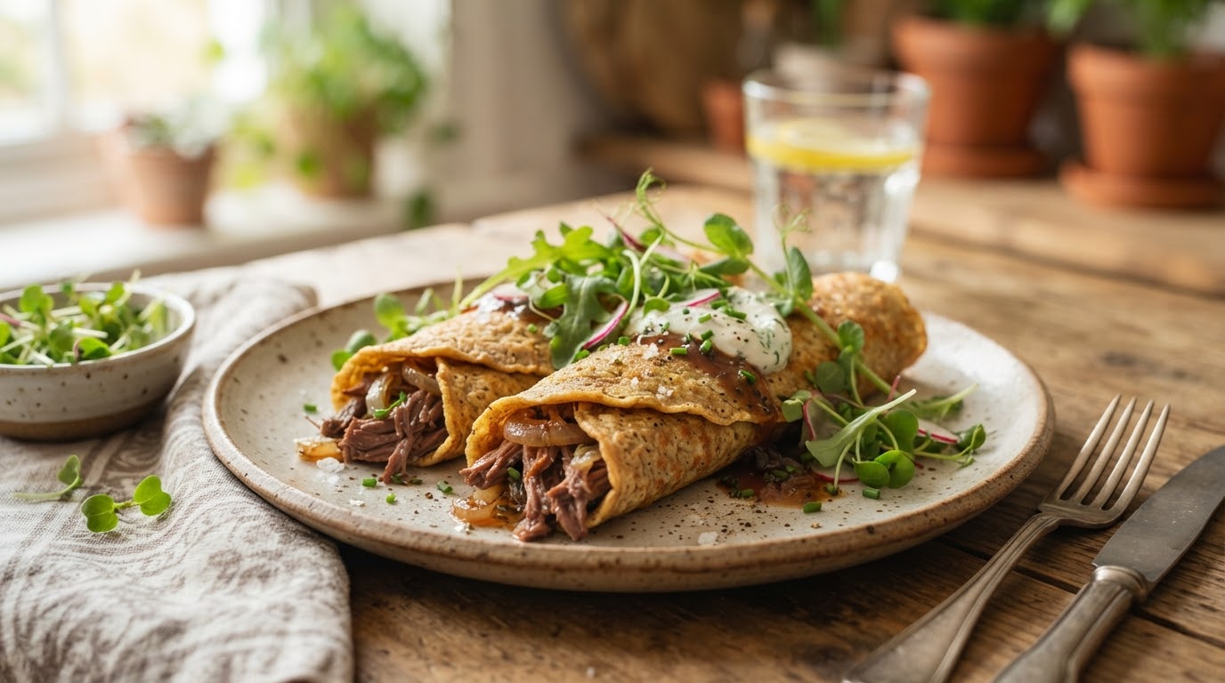 Panqueca de aveia recheada com carne