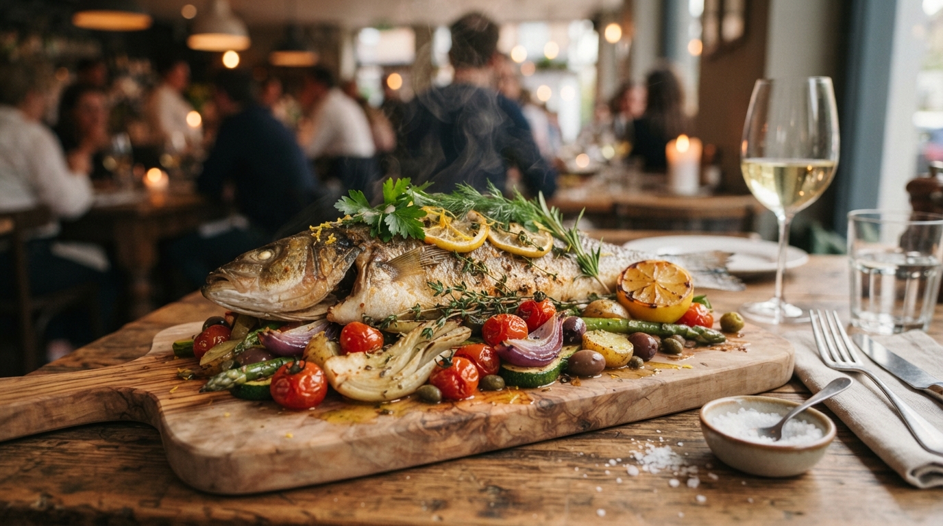 Peixe assado com legumes