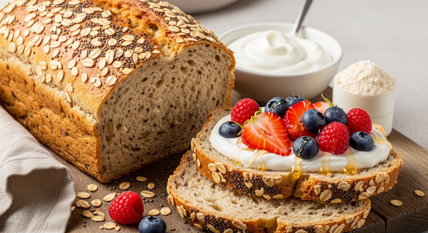 Pão Proteico de Whey e Iogurte (Lanche): Macio e Nutritivo