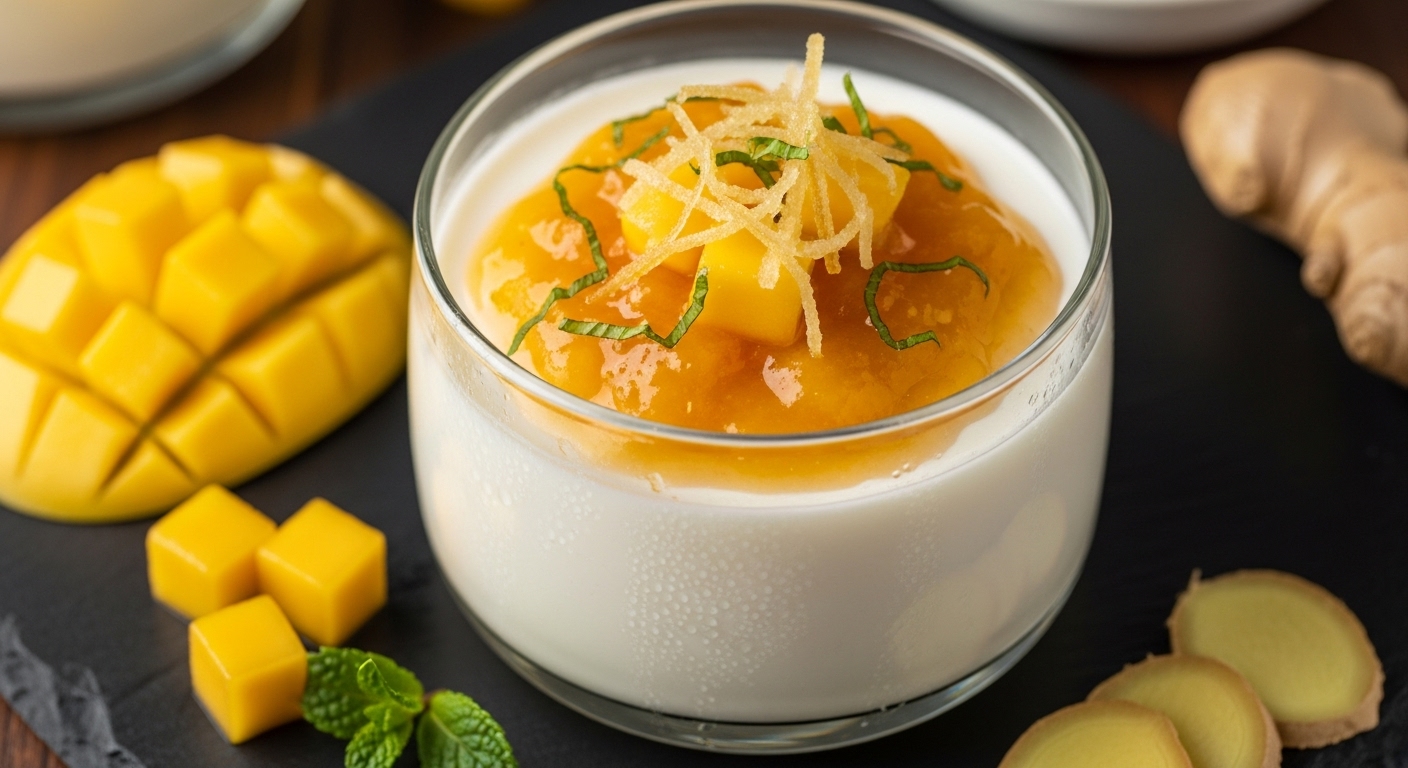 Panna Cotta de Coco com Calda de Manga e Gengibre