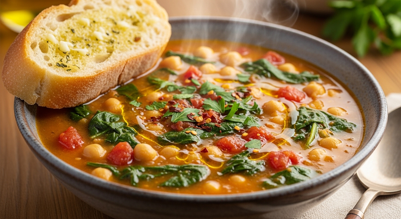 Sopa de Grão-de-Bico com Espinafre